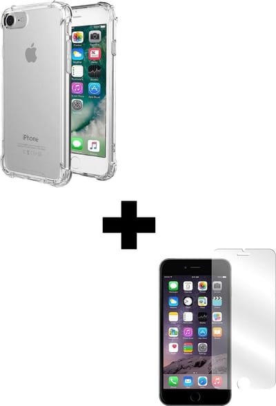 Hoesje - Met Screenprotector - Geschikt voor Apple iPhone 6 / 6s - Sterk & Shockproof - Telefoon Hoes - Back Cover - Siliconen Case - Telefoonhoes - Transparant