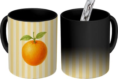 Magische Mok - Foto op Warmte Mokken - Koffiemok - Sinaasappel - Strepen - Oranje - Zomers - Magic Mok - Beker - 350 ML - Theemok