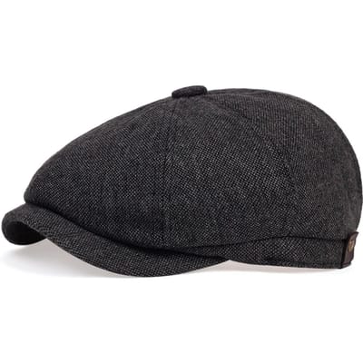 Retro Newsboy Petten Heren Achthoekige Petten Britse Schilderspetten Herfst Winter Baretten Visgraat Platte Petten Hip Hop Baretten Petten black