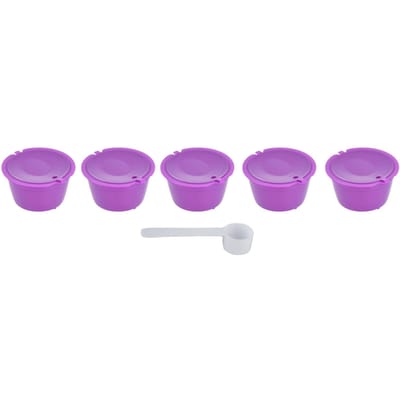 5 Stuks 50ml Koffiecapsule Herbruikbare Koffiefilterbeker met Lepel voor DOLCE GUSTO KoffiemachineGras paars
