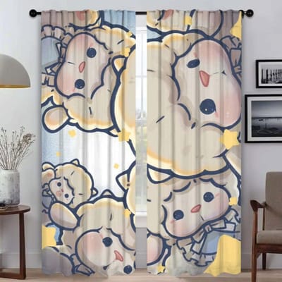 Verduisterend Gordijn voor Kamer 2 Panel Gesneden Cartoon Dieren Schaduwen Gordijnen voor Slaapkamer Scheidingswand Home Interieur Gordijnen Woonkamer Keuken W60xH90cmx2pcs-CL