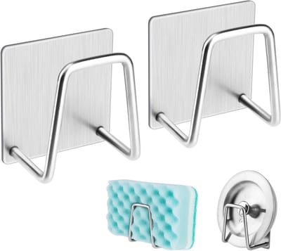 2 Zelfklevende schuimhaken - aanrecht organiser - vaatdoekhouder - Plakhaken die geen sporen achterlaten - Badkamer- en keukenhaken - opberghaken - Zilver - 5*5*3 cm - RVS