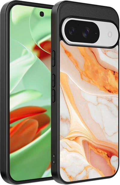 Geschikt voor Google Pixel 9 Pro Telefoonhoesje met marmer opdruk - TPU backcover case marble design - Oranje - Smartphonica geschikt voor Google Pixel 9 Pro
