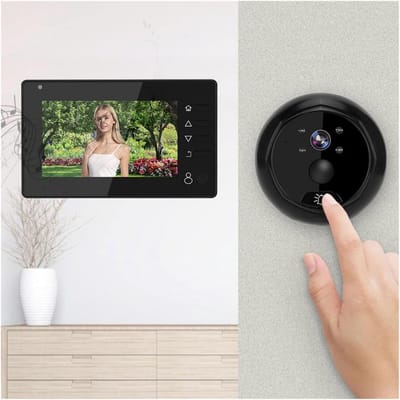 Slimme Deurbel - Kijkgaatje Viewer - Huisbeveiliging - Nachtzicht Bewegingsdetectie - 43 inch Scherm - Zwart