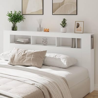 Homgoday Led-hoofdeinde, hoofdeinde voor bed, bedhoofdeinde met ledverlichting, bedhoofdeinde met planken, hoofdeinde, bedaccessoires voor bed, slaapkamer, wit, 200 x 18,5 x 103,5 cm, houtmateriaal