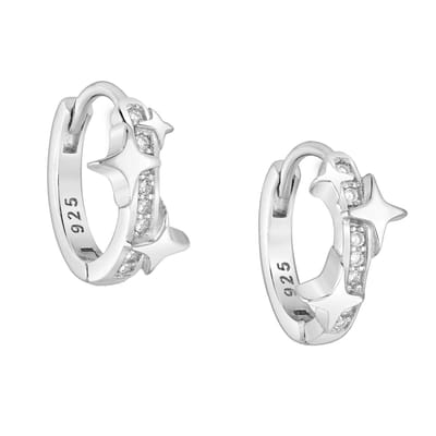 EAR IT UP - Oorbellen - Oorringen - Sparkle - Ster - Zirkonia - Pavézetting - Gerhodineerd 925 sterling zilver - 13 x 6 mm - 1 paar