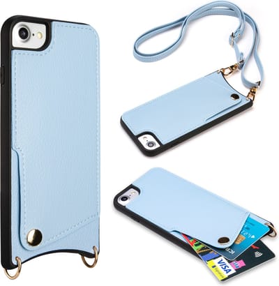 Casemania Hoesje Geschikt voor Apple iPhone SE (2022 / 2020) - iPhone 7/8 - Back Cover met Draagkoord - Pasjeshouder Hoes met Bandje - Crossbody Telefoonhoesje - Lanyard Case - Blauw