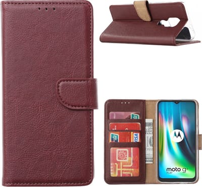 LuxeBass Hoesje geschikt voor Motorola Moto G9 Play / E7 Plus - Bookcase Wijnrood - portemonnee hoesje gsm hoesje - telefoonhoes - telefoonhoesjes