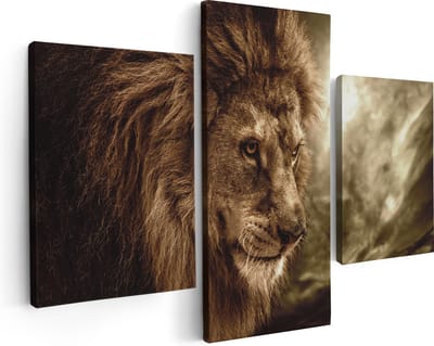 Artaza Canvas Schilderij Drieluik Leeuw - Leeuwenkop - 90x60 - Foto Op Canvas - Canvas Print