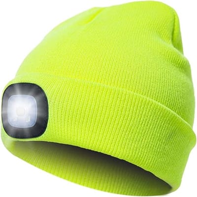 LED Muts met Voor- & Achterlamp - USB Oplaadbare Gebreide Beanie - 3 Helderheidsstanden - Hoofdlamp Voor Joggen, Fietsen & Kamperen
