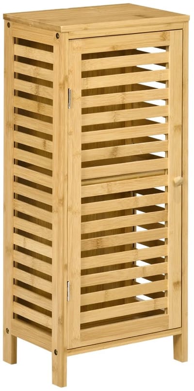 Linkforu – Badkamerkast - Badkamermeubel - Opbergkast met Houten Lamellendeur – Bamboe - 2 vakken – 30 x 20 x 70 cm