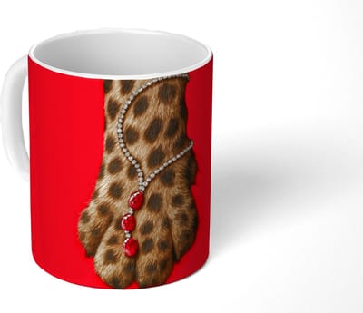 Mok - Koffiemok - Poot - Luipaard - Ketting - Edelstenen - Mokken - 350 ML - Beker - Koffiemokken - Theemok