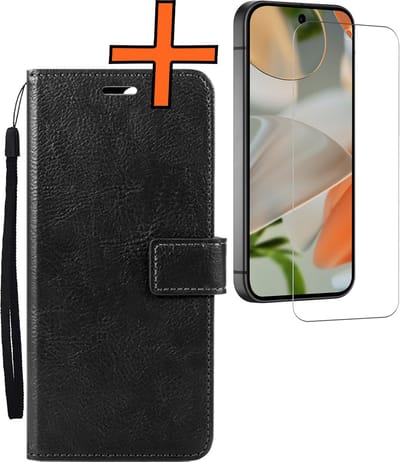 Hoes - Met Screenprotector - Geschikt voor Google Pixel 10 - Luxe Pasjeshouder - Bookcase Portemonee - Flip Case - Kunstleer Book Case - Flipcase - Book Cover - Walletcase - PortemonneeHoes - Zwart