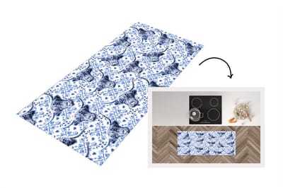 Keukenloper - Loper keuken - Koe - Delfts blauw - Schotse hooglander - 120x50 cm - Keukenloper vinyl