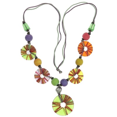 Behave - Kleurrijke groen/paars ketting met steentjes 80 cm (+7 cm verlengketting)
