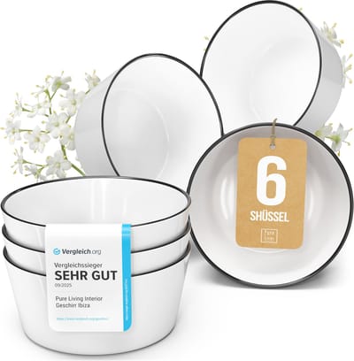 Pure Living Scandi Kommen Set - 6 Stuks - Ø 16 cm - Wit - Porselein - Vaatwasserbestendig - 700 ml