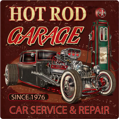 Signs USA - retro wandbord - dibond - Hot Rod Garage - 35 x 35 cm
