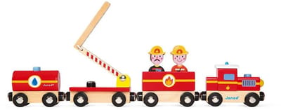 Janod Story - Brandweer Trein - Magnetische Trein - 4 Magnetische Auto's En 2 Brandweermannen - Geschikt Vanaf 3 Jaar