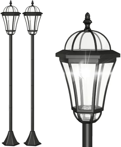 Solar Tuinlantaarn Set van 2 - Solar Tuinverlichting - Solar Lantaarn met LED - Tuinfakkel op Zonne Energie - IP44 - Weerbestendige Padverlichting - Solarlamp voor Buiten - Tuin & Balkon - Zwart
