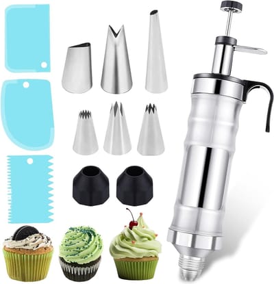 12-delige set herbruikbare spuitzakken van roestvrij staal voor het decoreren van taarten, cupcakes, koekjes en gebak.