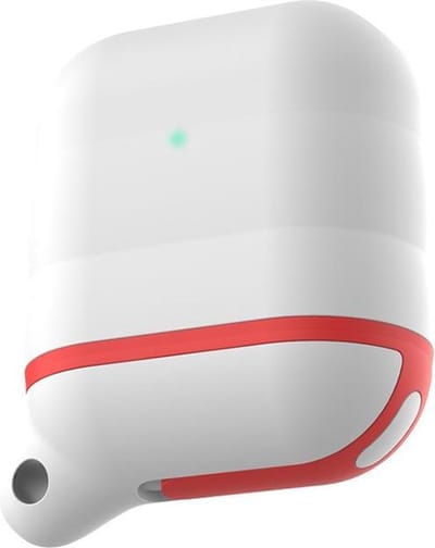 AirPods hoesjes van By Qubix - AirPods 1/2 hoesje siliconen waterproof series - soft case - wit + rood Airpods Case Hoesje voor Airpods Airpods 1