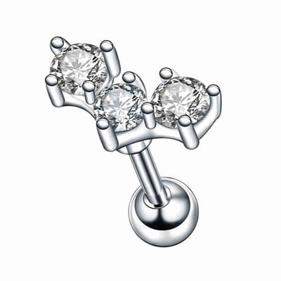 WeLoveSilver - Piercing zilver - chirurgisch staal - drie kristallen