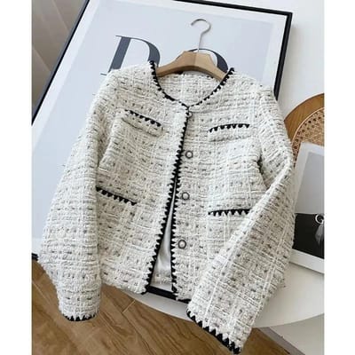 Lente Herfst Jas Ontwerp Mode Zoete Tweed Blazers Dames Frans Elegant Kantoordame Luxe Wol Korte Pak Jassen XL gray