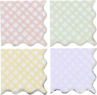 ARTYFETES - 16 papieren servetten lila, roze, geel, groen en goud 33x33cm met ruitpatroon