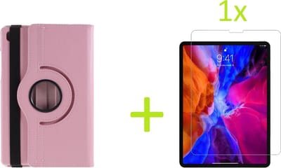 Book Cover Geschikt voor: Samsung Galaxy Tab A7 10.4 (2020) Multi Stand Case - 360 Draaibaar Tablet hoesje - Tablethoes - RoseGoud + 1x Screenprotector