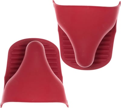 Set van 2x stuks siliconen ovenwant/ovenhandschoen rood 9 x 12,5 cm - Pannenlap - Keukenhandschoen