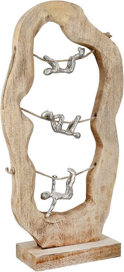 Sculptuur Live is just a party - mango hout - aluminium - 10x28x56 cm
