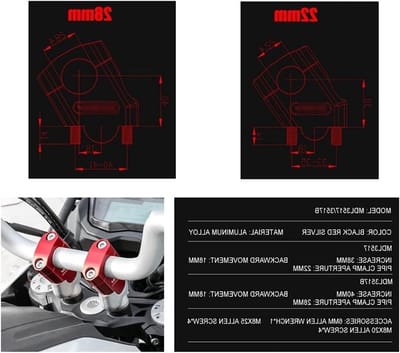 Stuur Riser Klem - Motorfiets Handvat - Comfortabeler Rijden - Verstelbare Zithouding - 22mm of 28mm - Rood