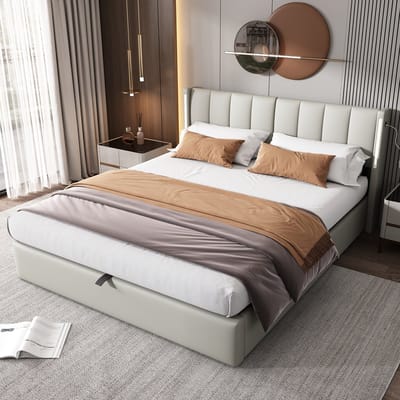 Sweiko Gestoffeerd bed - 140x200 cm - LED-verlichting - USB-poorten - Verstelbaar hoofdeinde - Grijs