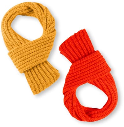 Dailygoods- Kindersjaal 2 Stuks - Zachte Gebreide Sjaals - Winter Nekwarmer - Acrylgaren - 110x8,5 cm - Gember/Fel Oranje - Sjaal
