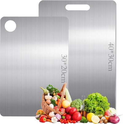 SnelShoppen - Titanium Snijplank 304 RVS, BPA Vrij, Roestvrijstalen Snijplank voor Vlees en Groenten, Makkelijk Schoon te Maken, Set van 2 (30 x 20 cm