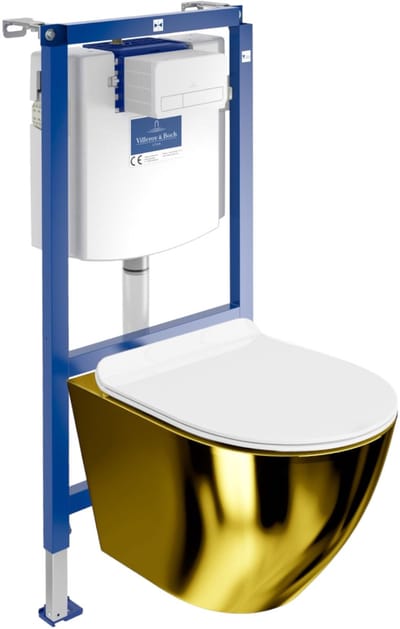 Villeroy&Boch Inbouwreservoir Complete Toiletset ViConnect H112 - Inbouw WC Hangtoilet Wandcloset SOFI SLIM GOLD WHITE - Bedieningsplaat Wit - Voorwandelement voor toilet - Installatiesysteem