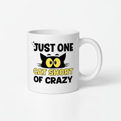 Grappige Katten Mok - Just One Cat Short of Crazy - Koffiemok Cadeau