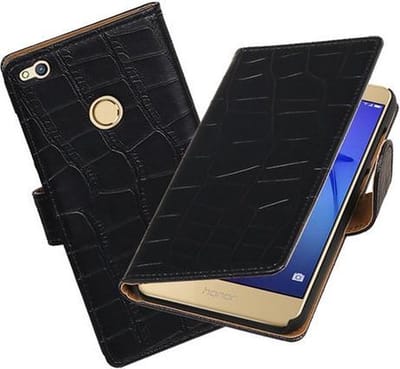 BestCases.nl Zwart Krokodil booktype wallet cover hoesje voor Huawei P8 Lite 2017