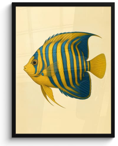 Poster in lijst - Fotolijst 60x80 cm - Posters - Felgeel - Vis - Strepen - Vinnen - Posterlijst zwart - Decoratie - Wanddecoratie woonkamer - Muurdecoratie slaapkamer