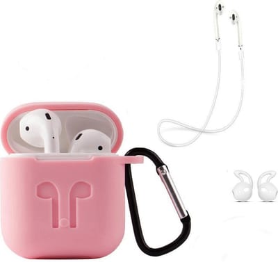 Roze Airpodshoesje - Hoesje geschikt voor AirPods - Siliconen Beschermhoesje - Airpods hoesje - Geschikt voor Apple AirPods - Geschikt voor AirPods 2 - Met karabijnhaak - met Earhoox - Roze - CHPN