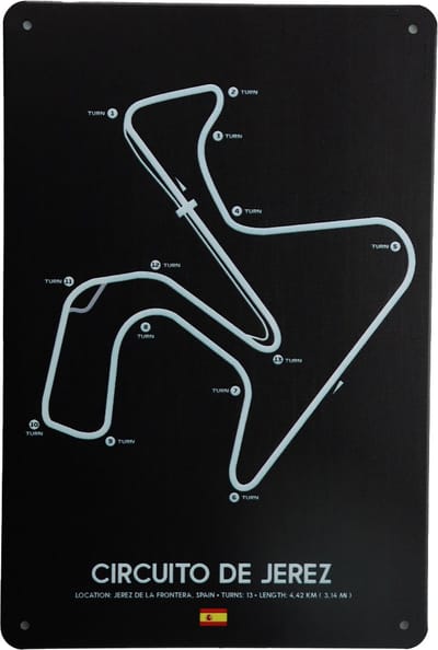 Wandbord – Circuito de Jerez - Metalen wandbord - Wandborden – Formule 1 - Metalen bord - Mancave - Mancave decoratie - Tekst bord - Retro - Metal sign - Bar decoratie - Decoratie - Metalen borden - Cadeau - UV bestendig - 20 x 30cm - Cave & Garden