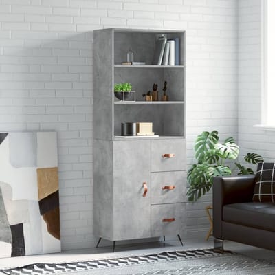 vidaXL - Hoge - kast - 69,5x34x180 - cm - bewerkt - hout - betongrijs