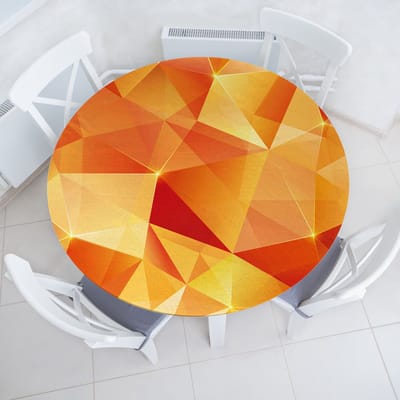 ABAKUHAUS Abstract Elastisch Rond Tafelkleed, Oranje Driehoeken Kunst, Allround Elastisch Stoffen Tafelkleed, 114 cm - 142 cm, Oranje en Geel