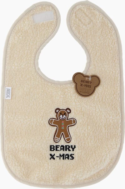 VIB® - Slabbetje luxe velours - teddy beige 'BEARY X-MAS' - Babykleertjes - Slabbetjes - zwangerschap aankondiging - baby aankondiging