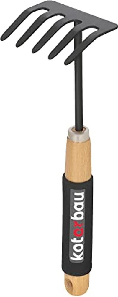 KOTARBAU® Tuinhark, Metalen Hark, 9 cm, Handhark met Houten Steel, 30 cm, Stevige Hark, voor Bloemenbedden, 5 Tanden, Ergonomisch, Compact Formaat, Groen, Staal