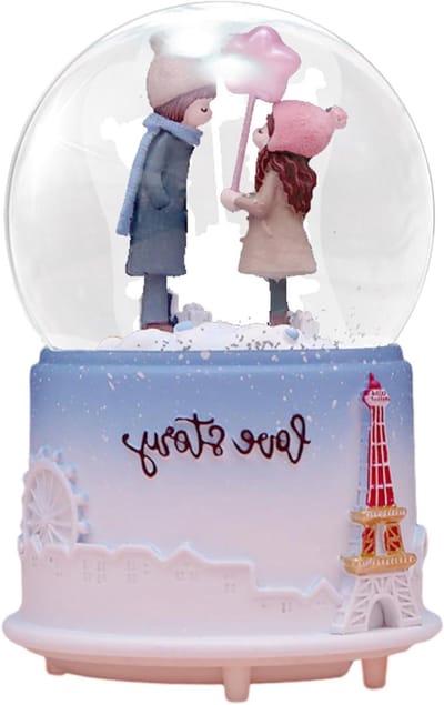 Muzikale Sneeuwbol - Kristallen Bal Decoratie - Romantische Sfeer - Met Licht Muziek - 8.5x13.5cm - Blauw
