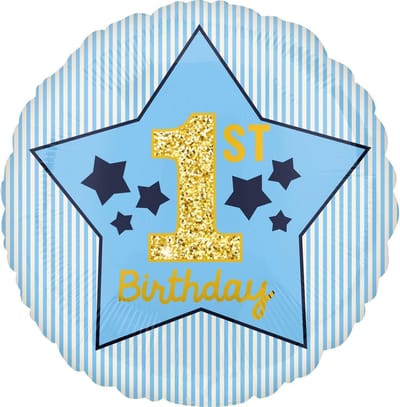 AMSCAN - Aluminium ballon 1e verjaardag ster blauw 43 cm voor jongen