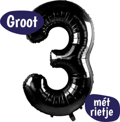 Cijfer Ballonnen - Ballon Cijfer 3 - 70cm Zwart - Folie - Opblaas Cijfers - Verjaardag - 3 jaar, 30 jaar - Versiering
