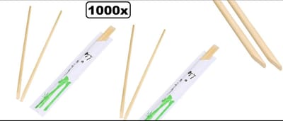 1000x BIO Chopsticks Eetstokjes in hoesje Bamboo - sushi japans indisch chinees festival thema feest eet stokjes chop sticks