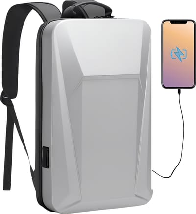 CarryQuest® - Shell Ontwerp Anti-dief TSA Lock Rugzak - Reistas Met USB Opladen - Waterdicht, Ergonomisch, Slimme Opbergruimte - 15.6 inch - Zilver